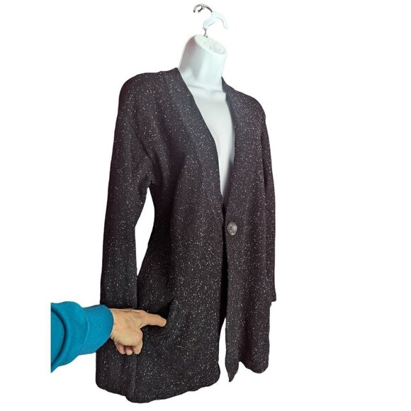 J.Jill Cardigan Black with White specks one button long sleeve Women's size M - Picture 5 of 8